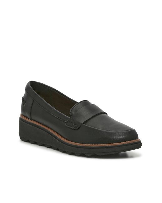 Clarks Sharon Gracie Wedge Loafer in Black | Lyst