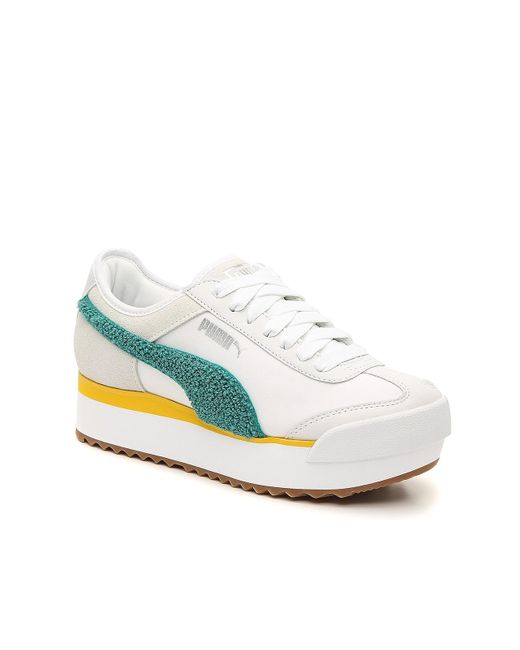 PUMA Suede Roma Amor Platform Sneaker in White/Green/Yellow (White) | Lyst