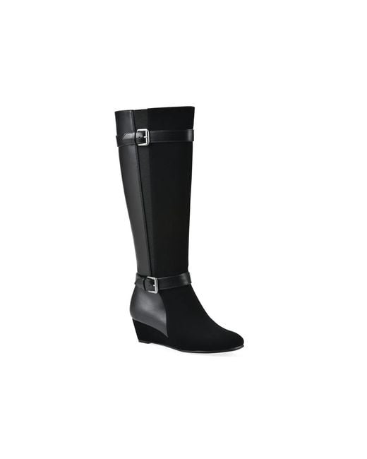 White Mountain Black Cheers Tall Shaft Wide Calf Wedge Boot