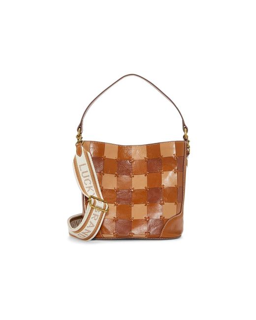 Lucky Brand Brown Cali Checkered Leather Bucket Bag