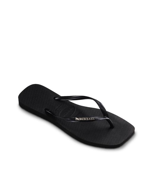Havaianas Black Slim Square Logo Metallic Flip Flop
