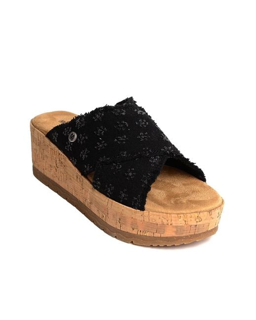Minnetonka Black Posey Wedge Sandal