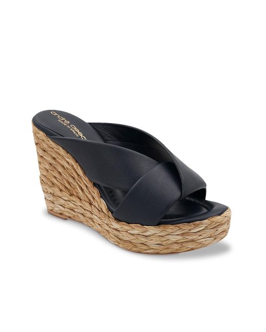 Andre Assous Leather Opal Espadrille Wedge Sandal in Navy (Blue) - Lyst
