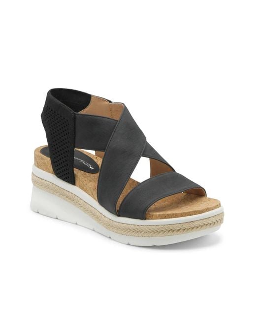 Adrienne Vittadini Black Carrie Wedge Sandal