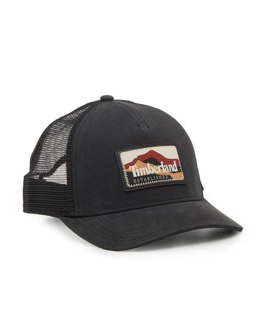 Timberland Black Mountain Patch Trucker Baseball Cap for men