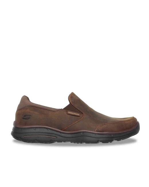 Skechers Leather Relaxed Fit Glides Calculous Slip-on in Brown for Men |  Lyst