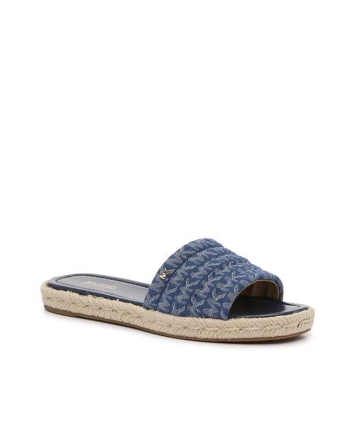 MICHAEL Michael Kors Leather Royce Espadrille Slide Sandal in Light Blue (Blue) - Lyst