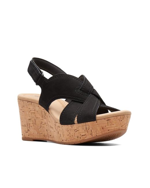 Clarks Rose Erin Wedge Sandal in Black | Lyst