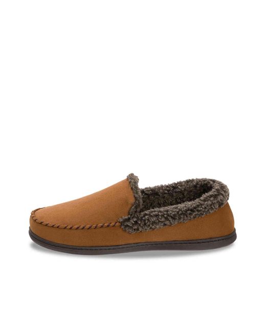 men's dearfoams microsuede whipstitch trim moccasin slippers