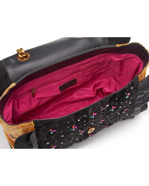 Betsey Johnson Black Leopard Ruffle Shoulder Bag