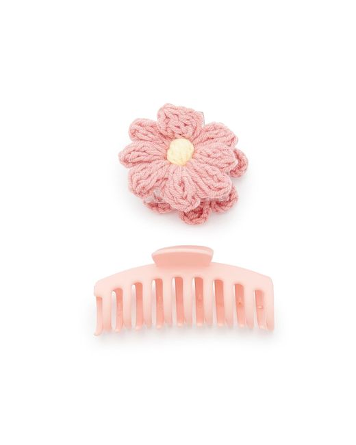 Kelly & Katie Pink Yarn Flower Claw Hair Clip Set