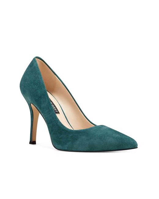 Nine West Suede Flax Pointed Toe Pumps in Emerald Green (Green) | Lyst