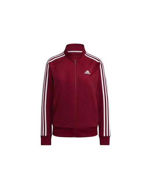 adidas Essentials Warm-up Slim 3-stripes Track Jacket in Red | Lyst