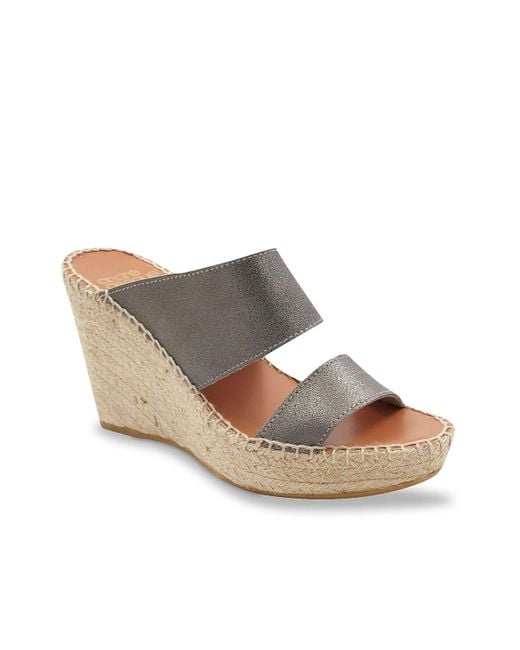 Andre Assous Leather Celeste Espadrille Wedge Sandal in Pewter Metallic Suede (Gray) | Lyst