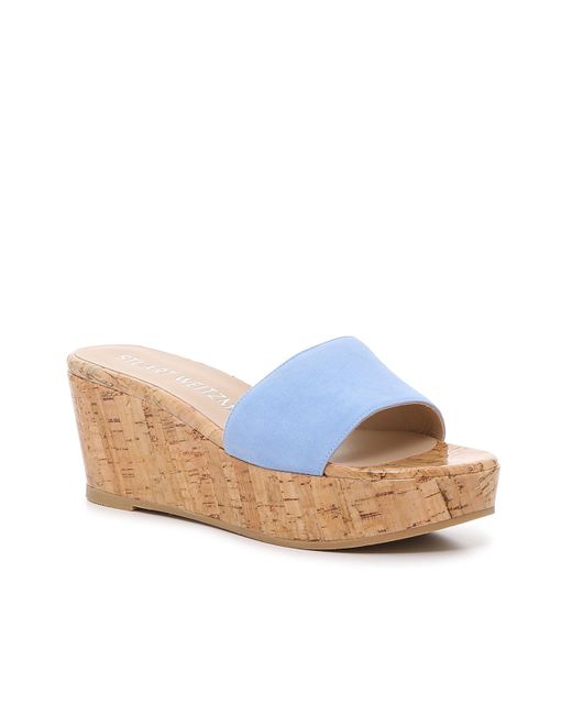 Stuart Weitzman Summer Platform Wedge Slide Sandal in Blue Lyst