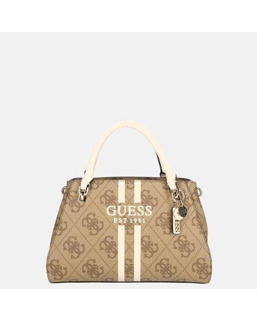 Guess Noelle Ii Luxury Satchel Handtas Latte Logo in het Metallic