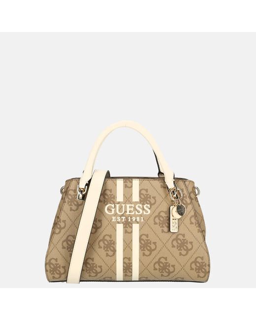 Guess Noelle Ii Luxury Satchel Handtas Latte Logo in het Metallic