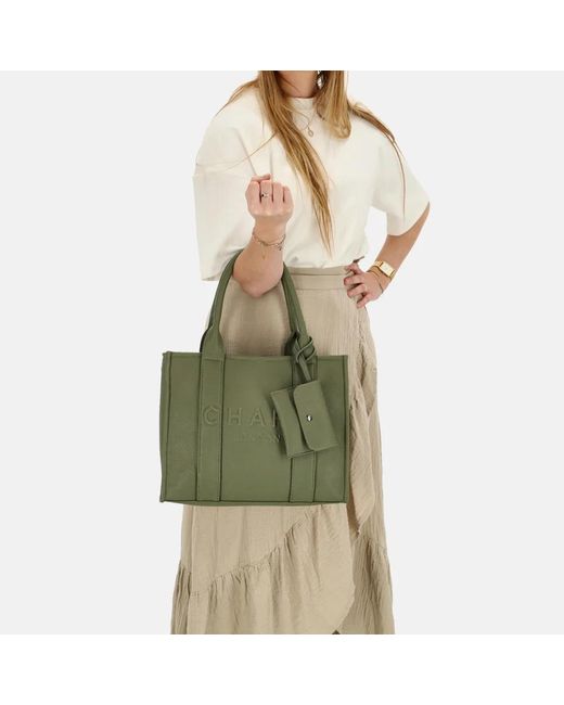 Charm London Debossed Shopper M Natuur in het Green