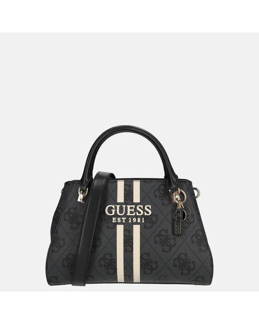 Guess Noelle Ii Luxury Satchel Handtas Coal Logo in het Black