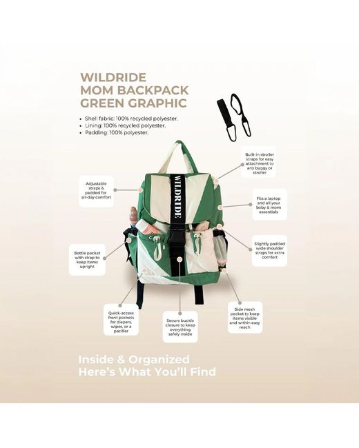 Wildride Mom Backpack Luiertas Green Graphic