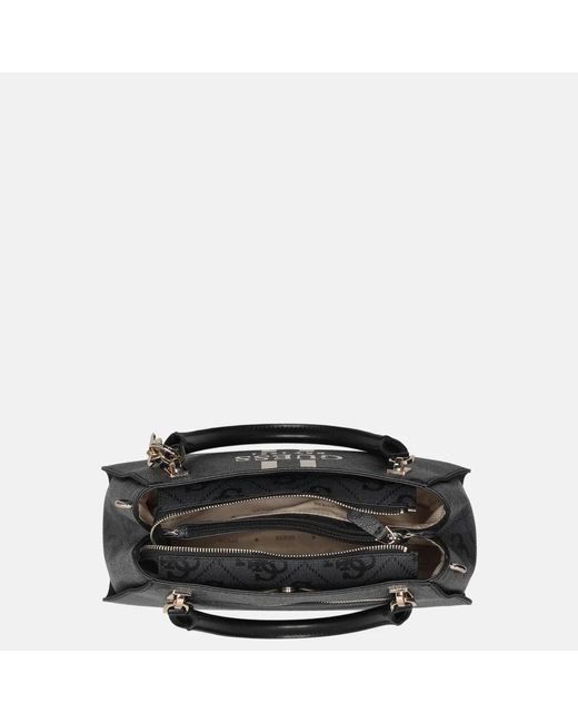 Guess Noelle Ii Luxury Satchel Handtas Coal Logo in het Black