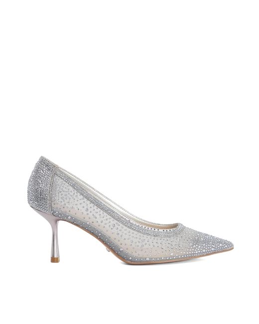 Dune Gray Brivelle Mesh Embellished Court Shoes