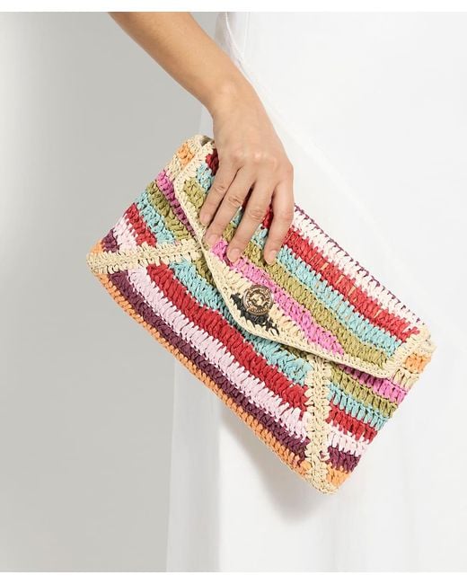 Dune Red Essentials Raffia Clutch Bag