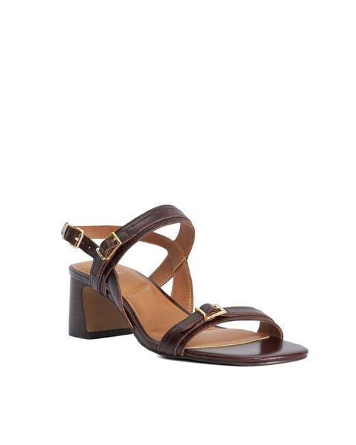 Dune Brown Jiving Mid Height Block Heel Sandals