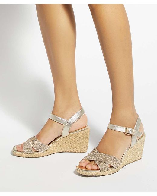 Dune Metallic Kyro Raffia Wedge Sandals