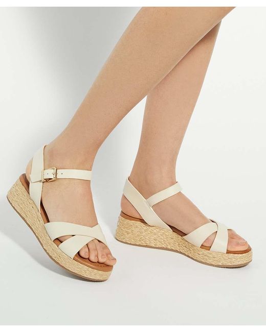 Dune Natural Littleton Leather Raffia Flatform Sandals