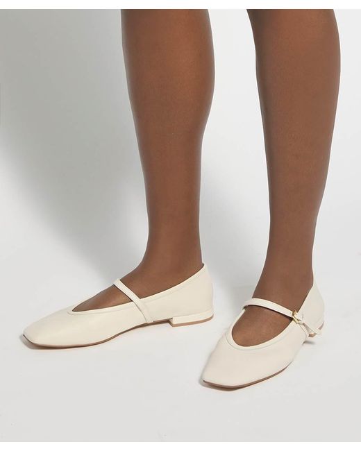 Dune White Hearthrob Leather Pointed Toe Mary Jane Ballet Flats