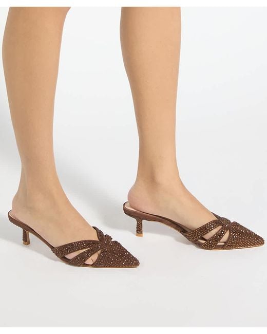 Dune Brown Calla Embellished Heeled Mules