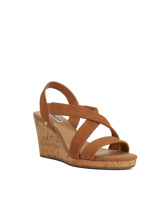 Dune Brown Wf Kamies Wide Fit Cork Wedge Heel Shoes