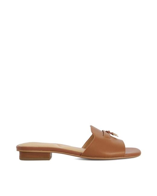 Dune Brown Lindo Leather Tassel Trim Slip-On Sandals