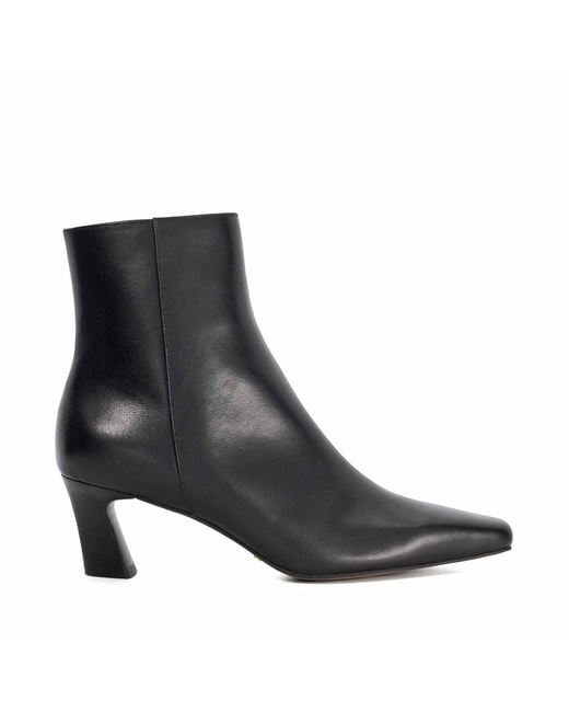 Dune Black Overly Leather Block Heel Ankle Boots
