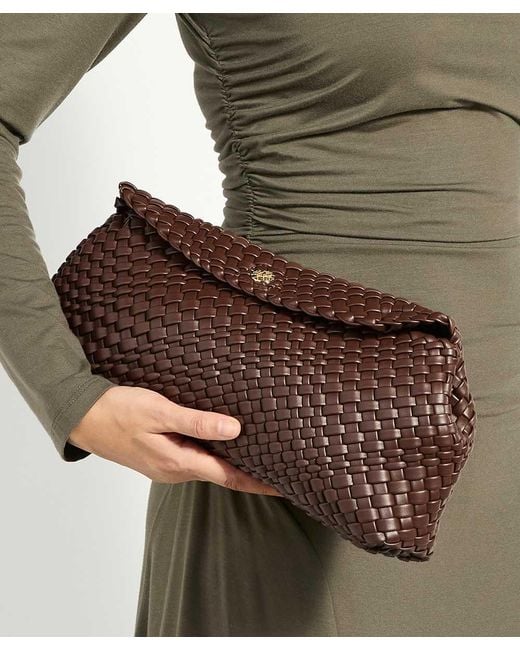 Dune Brown Encourage Woven Clutch With Cross Body Strap