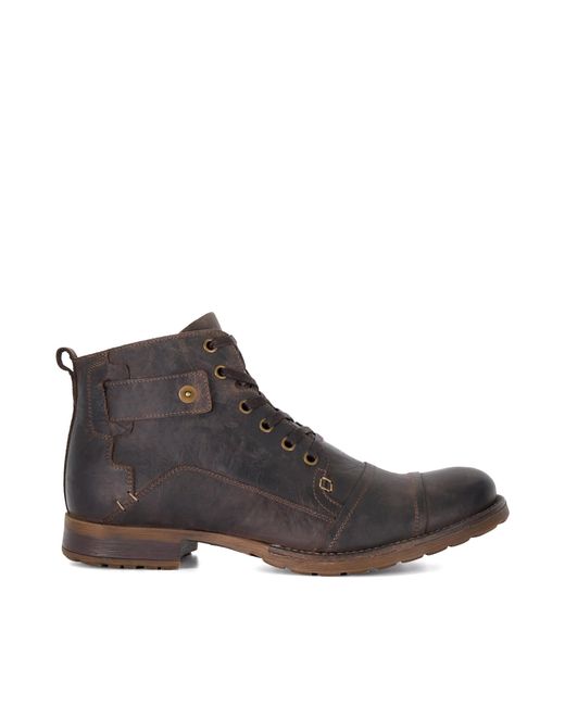 Dune Brown Simon Leather Lace Up Chukka Boots for men