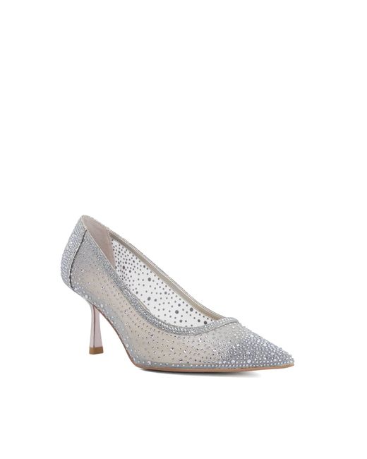 Dune Gray Brivelle Mesh Embellished Court Shoes