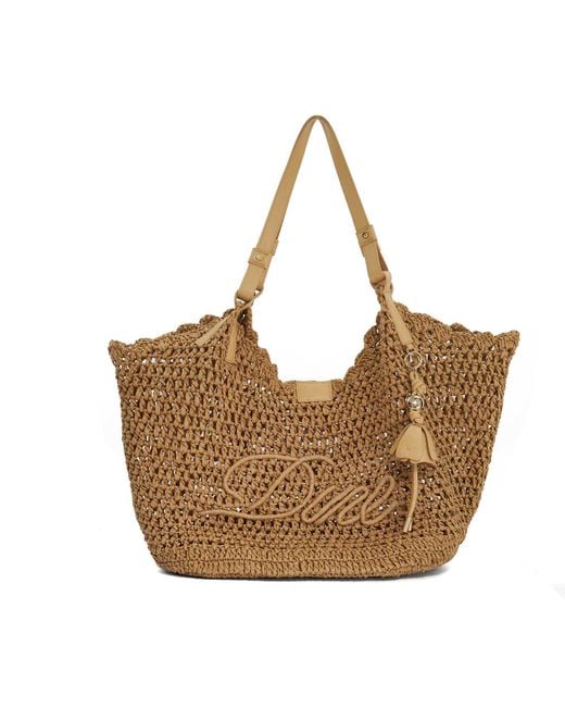 Dune Brown Dewdrop Raffia Logo Shoulder Bag