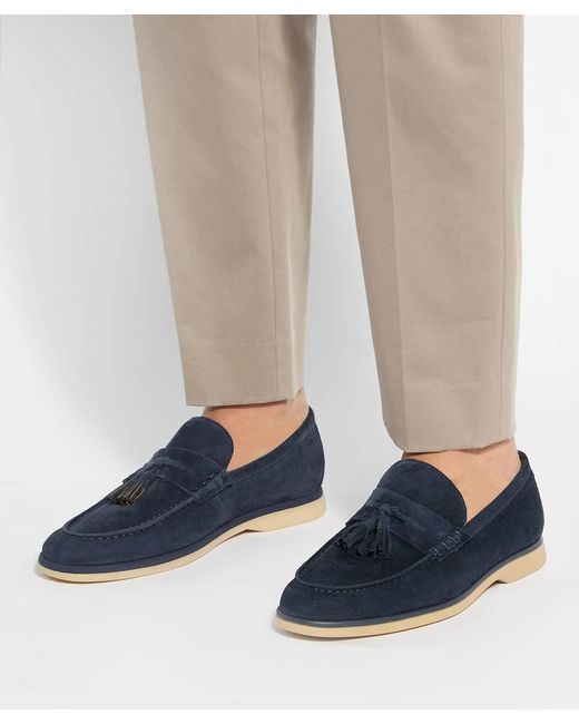 Dune Blue Broddi Suede Tassel Trim Loafers for men