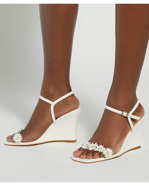 Dune White Milennial Floral Embellished Wedge Sandals