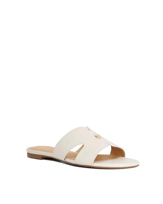 Dune Natural Lovable T Leather Slip-On Sandals