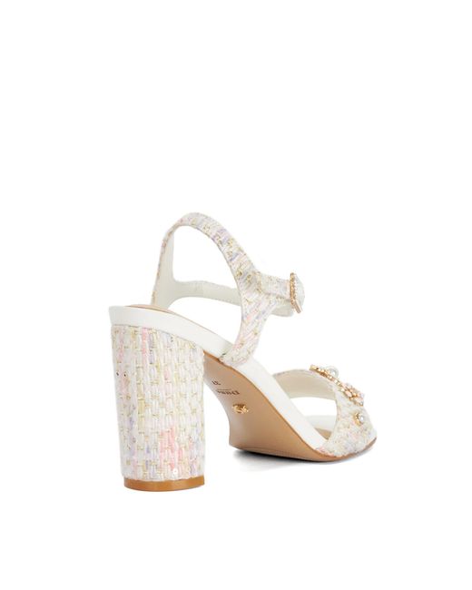 Dune Metallic Mention Floral Detail Block Heeled Sandals