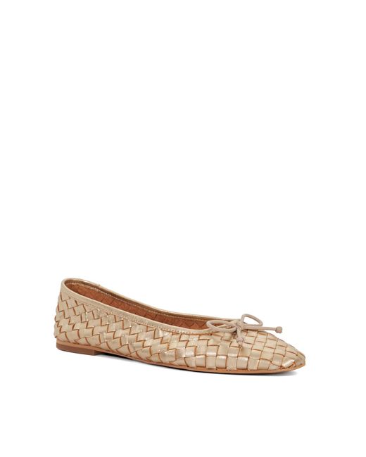 Dune Natural Heat Woven Leather Bow Detail Ballet Pumps