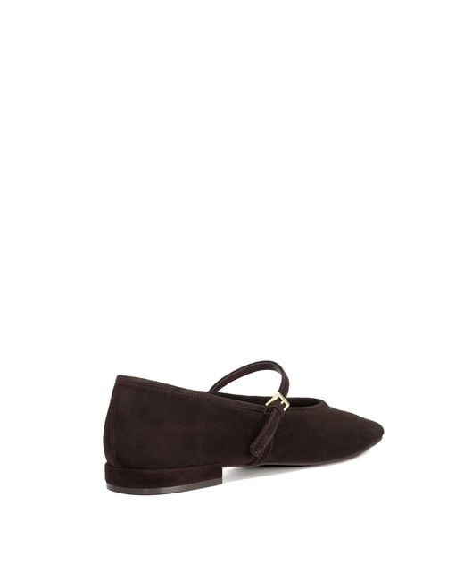 Dune Brown Hearthrob Leather Pointed Toe Mary Jane Ballet Flats