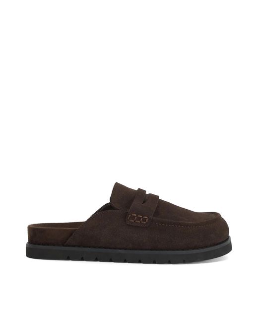 Dune Brown Goldens Suede Backless Mule Loafers