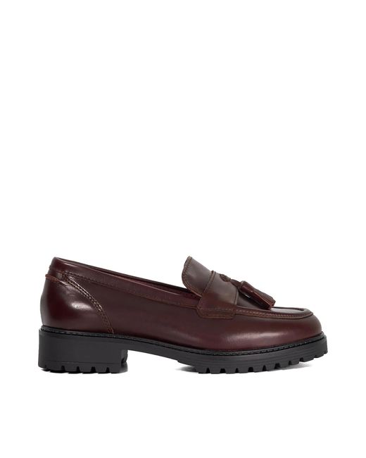 Dune Brown Wf Gracelyn Wide Fit Cleated Sole Leather Tassel Trim Loaf