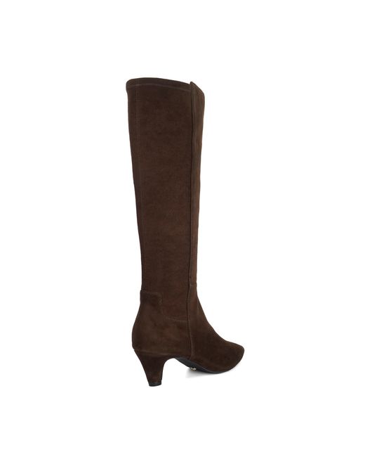 Dune Brown Sera Low Suede Knee-High Boots