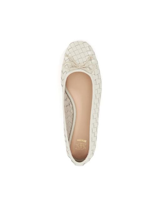 Dune Natural Heat Woven Leather Bow Detail Ballet Pumps