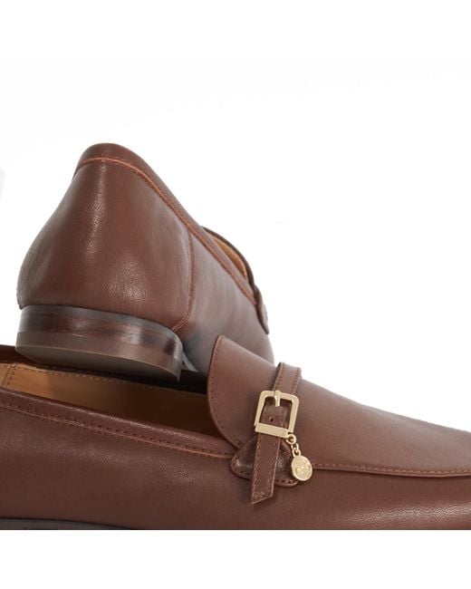 Dune Brown Greya Leather Charm Detail Loafers